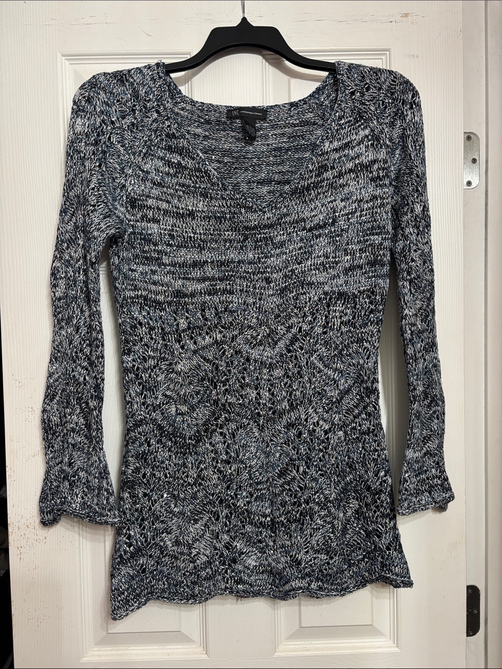 INC International Concepts Blue and Silver Marled V-Neck Sweater